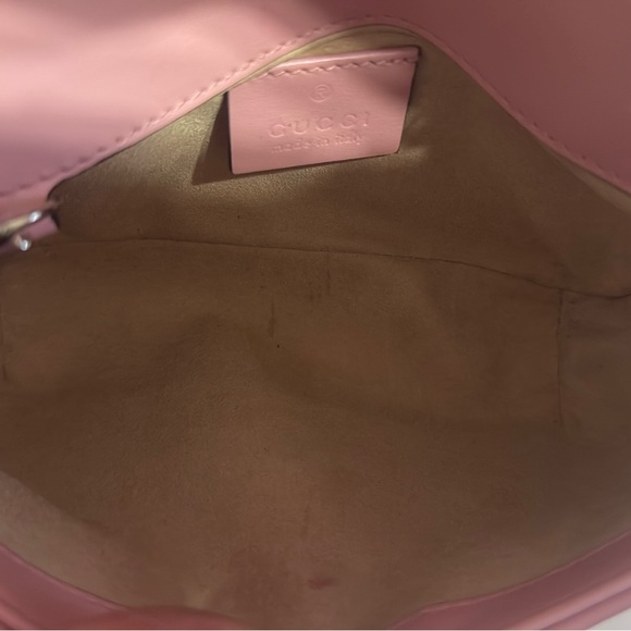 Gucci GG Marmont Super Mini Leather Crossbody In Pink/ Silver - Picture 9 of 16